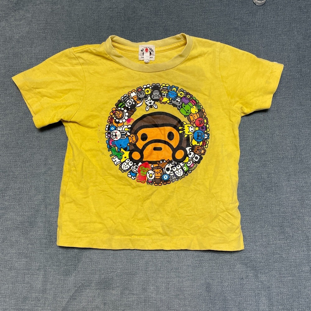 Bape Kids A Bathing Ape T Shirt Boys 100 Yellow Crew Neck Graphic Age 4-5